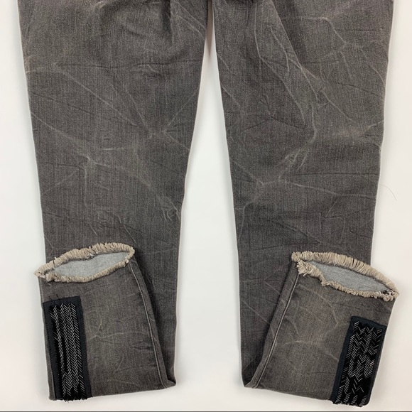 Free People Black Distressed Beaded Jeans Sz 26 - Picture 12 of 14